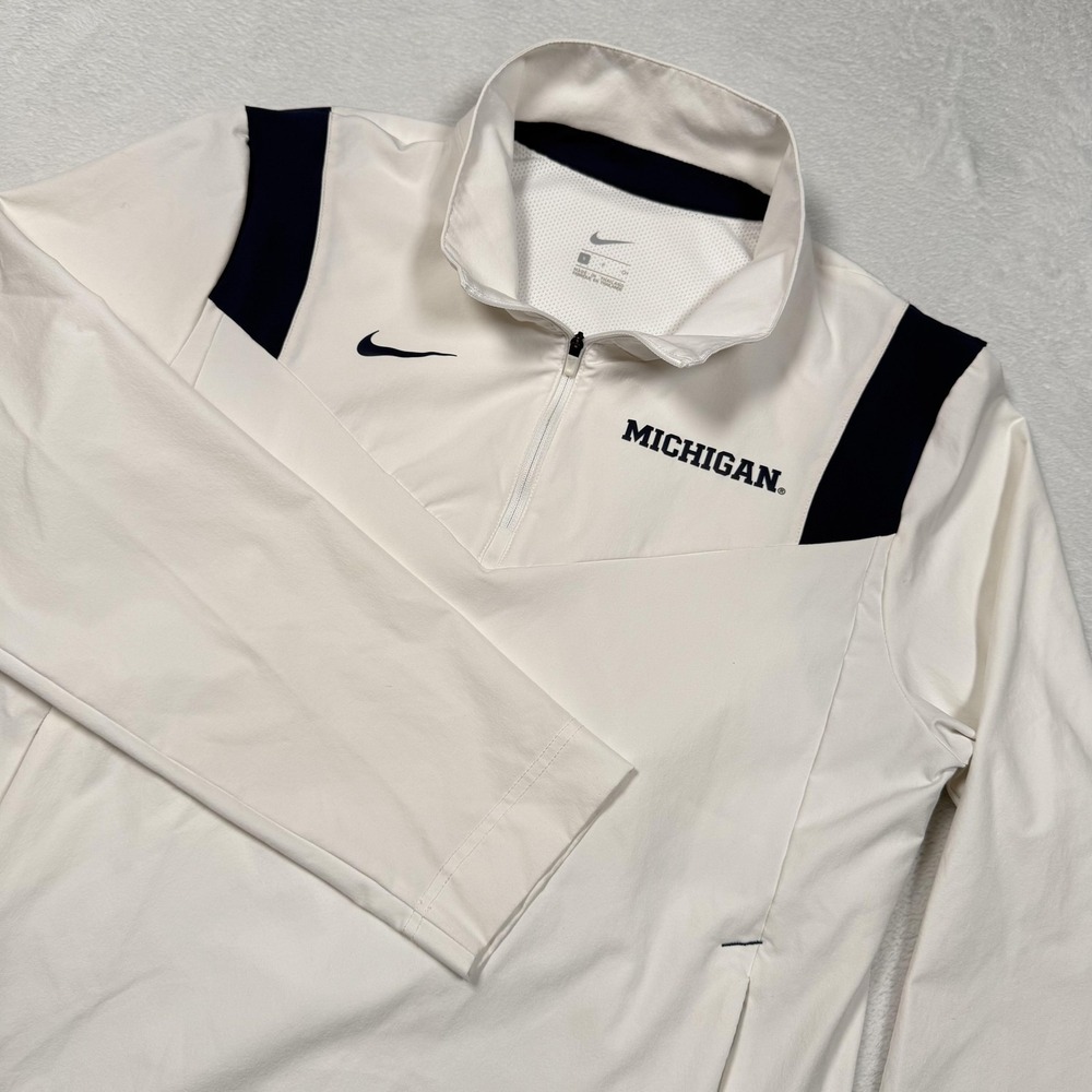 Michigan Wolverines Jacket‎ Quarter Zip Mens Small White Navy NCAA Football Nike